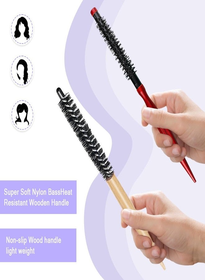 Canumer 2 Styles Small Round Brush, Wooden Mini Hair Brush Roller Quiff Hair Combs, Mustache Brush, Travel Nylon Hairdressing Brushes Styling Volume Hairbrush for Curling, Short, Thin Hair - Image 4